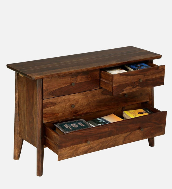 Classic Sheesham Wood Chest Of Drawers With Brass Inlay In Provincial Teak Finish