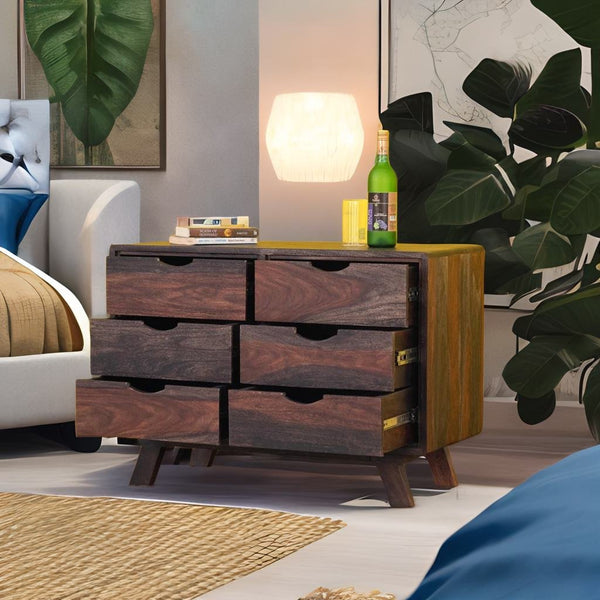 Wooden Drawers Chest In Walnut Finish