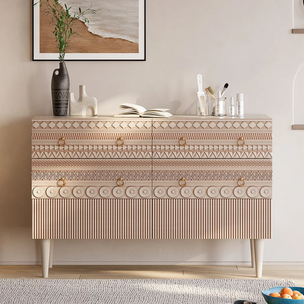 Bohemian Hand Carved Accent Dresser & Chest of 6 Drawer