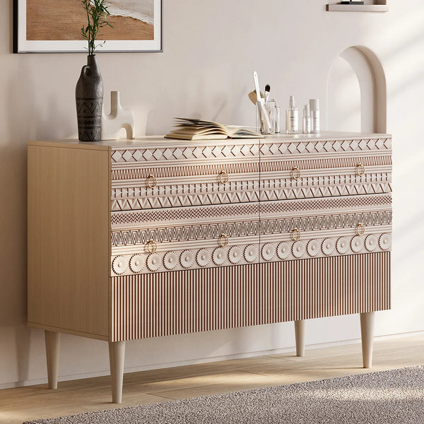 Bohemian Hand Carved Accent Dresser & Chest of 6 Drawer