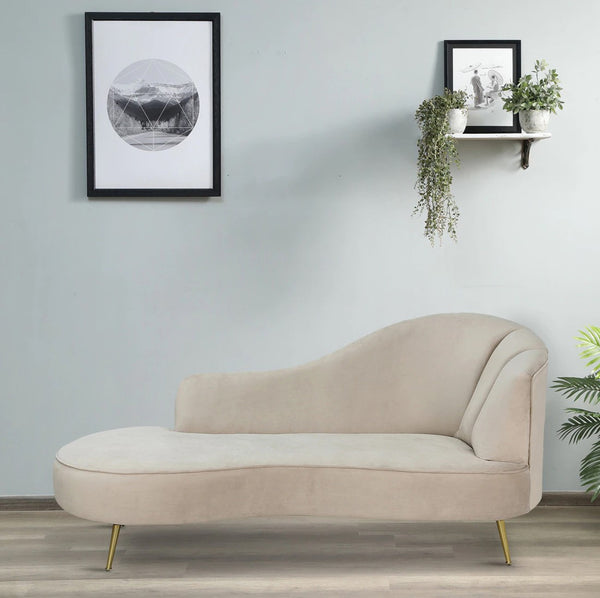 Modern Velvet Chaise Lounger in Beige Colour
