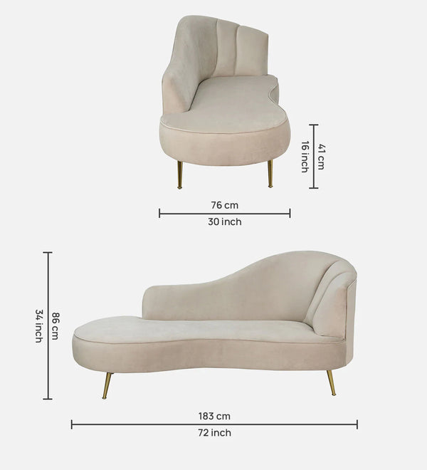 Modern Velvet Chaise Lounger in Beige Colour