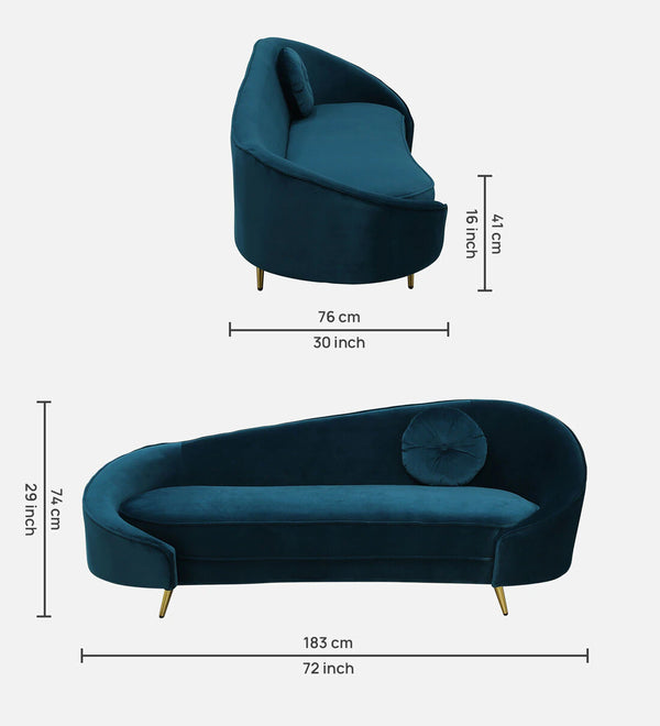 Velvet Chaise Lounge Chair in Teal Blue Colour