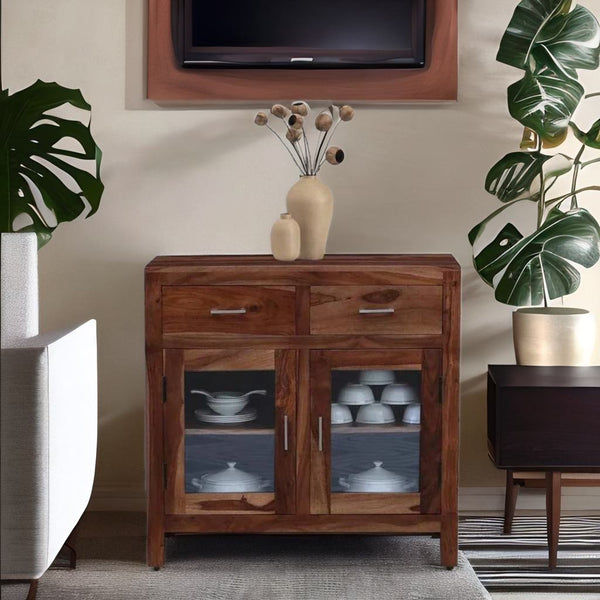 Classic Sheesham Wood Crockery Unit In Rustic Teak Finish