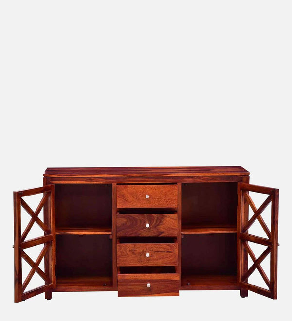 Classic Sheesham Wood Crockery Unit In Honey Oak Finish