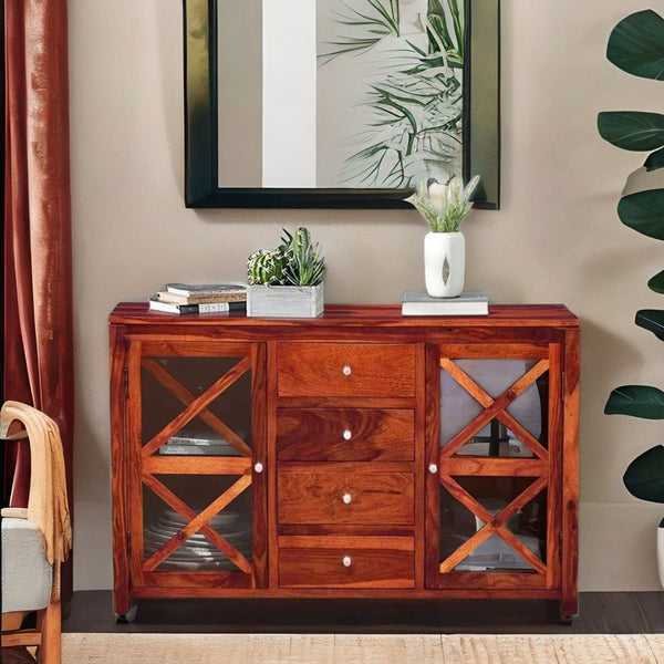 Classic Sheesham Wood Crockery Unit In Honey Oak Finish