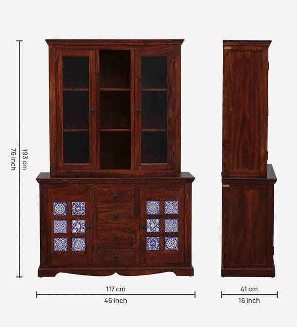 Classic Sheesham Wood Hutch Crockery Unit In Honey Oak Finish