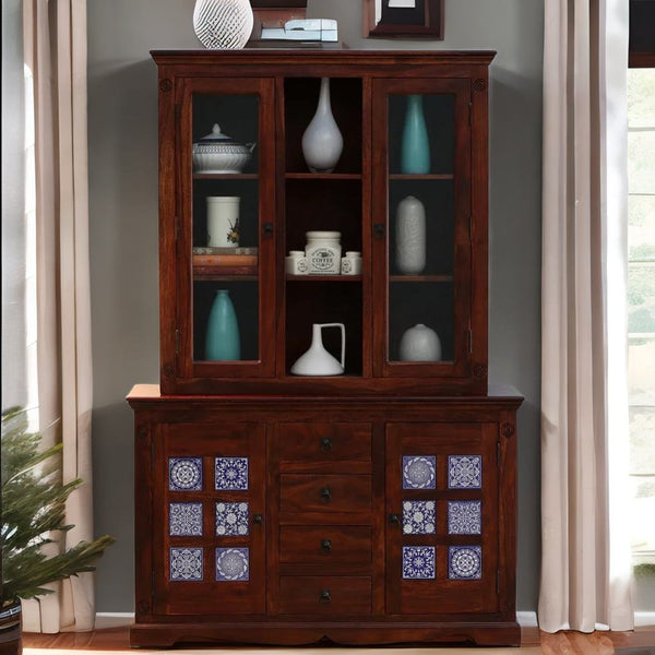 Classic Sheesham Wood Hutch Crockery Unit In Honey Oak Finish