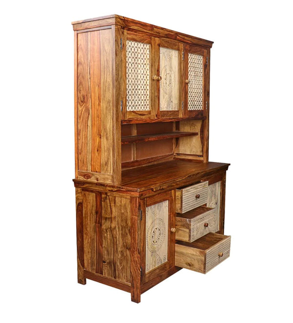 Classic Sheesham Wood Crockery Unit in Dual Tone Finish