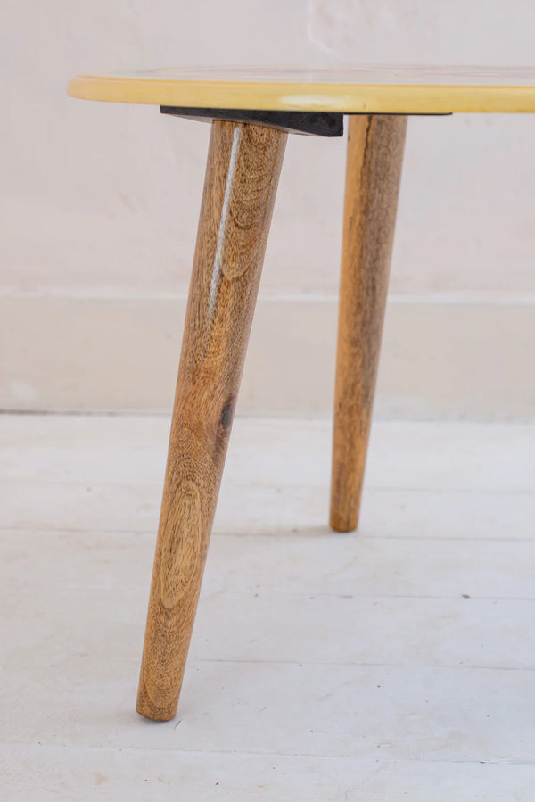 Hand Painted Round Small Coffee Table - Mango Wood