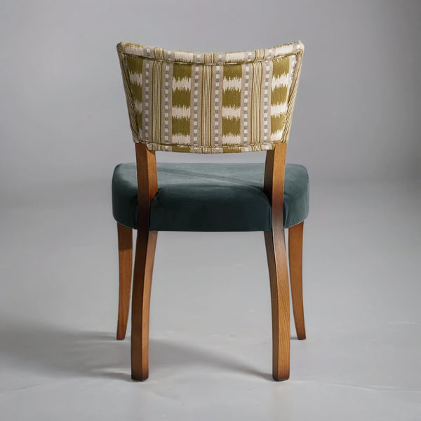 Amber Wooden Dining Chair In Ikat Stripe And Velvet