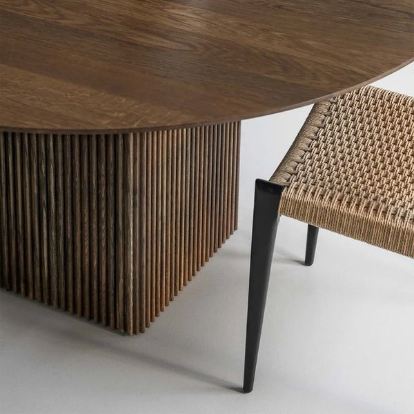 Classic Solid Wood Round Dining Table - Brown Finish