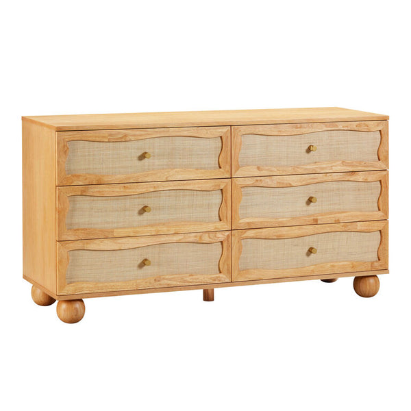 Naysa Natural Wood Rattan Cane Chest Of 6 Drawer AndDresser
