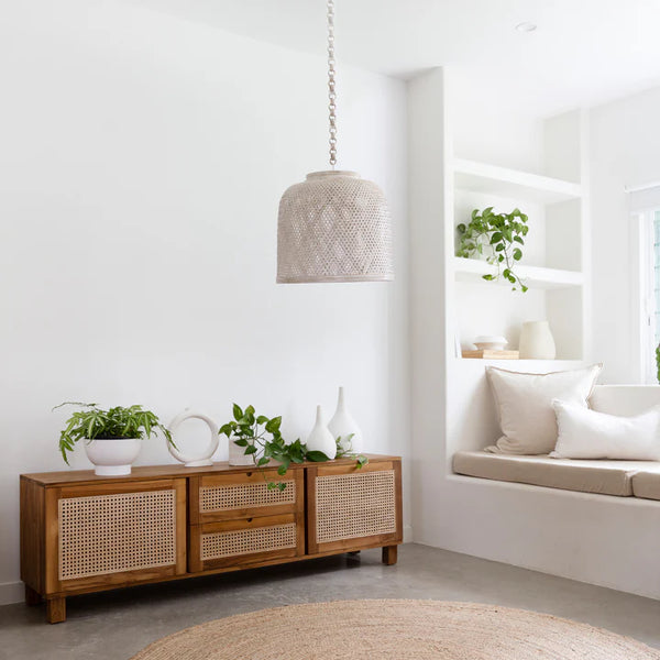 Berlin Teakwood Rattan Entertainment Unit With Drawers