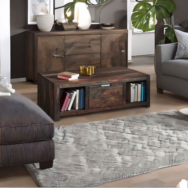 Modern Coffee Table 2 Open Shelf and 1 Drawer