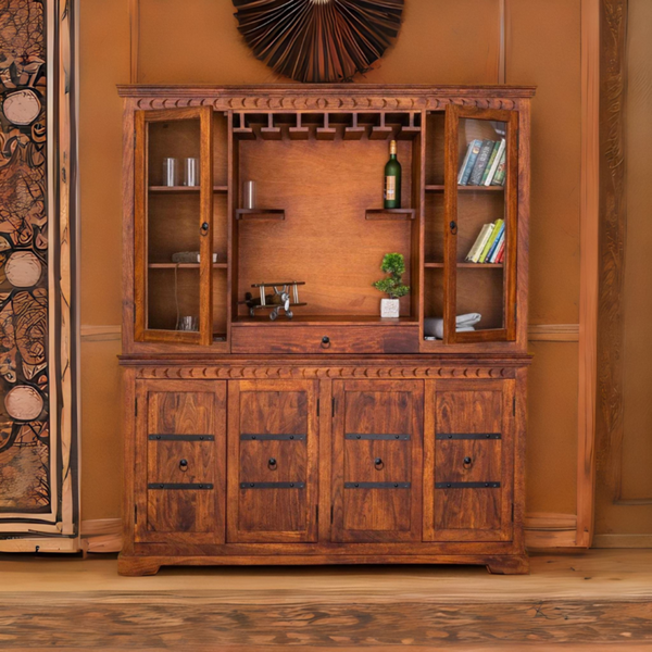 Colonial Acacia Wood Natural Finish Bar Cabinet