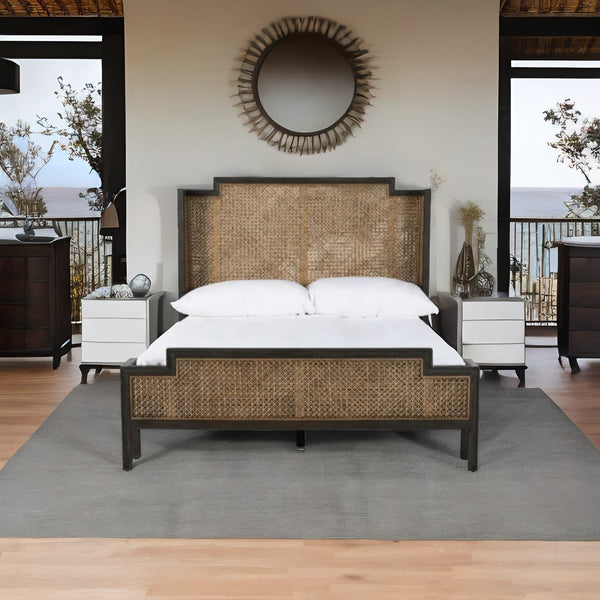 Ambre Vintage Rattan Solid Wood Bed - All Sizes