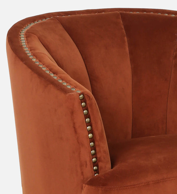 Elizabeth Premium Velvet Fabric Rust Brown Colour Barrel Chair