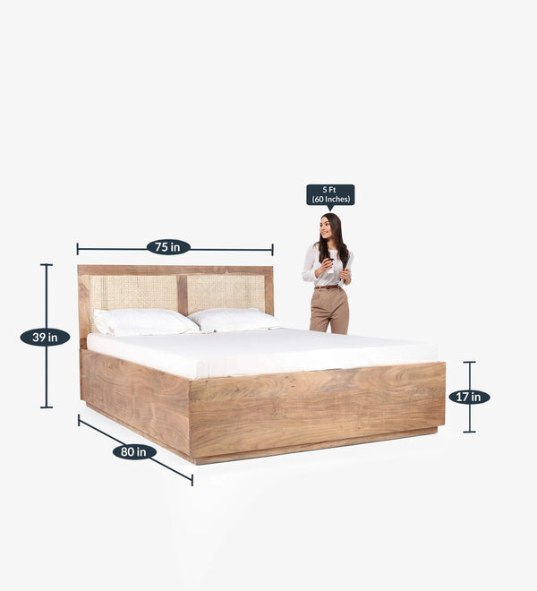 Classic Timeless Rattan Solid Wood Bed In Natural Finish - All Sizes