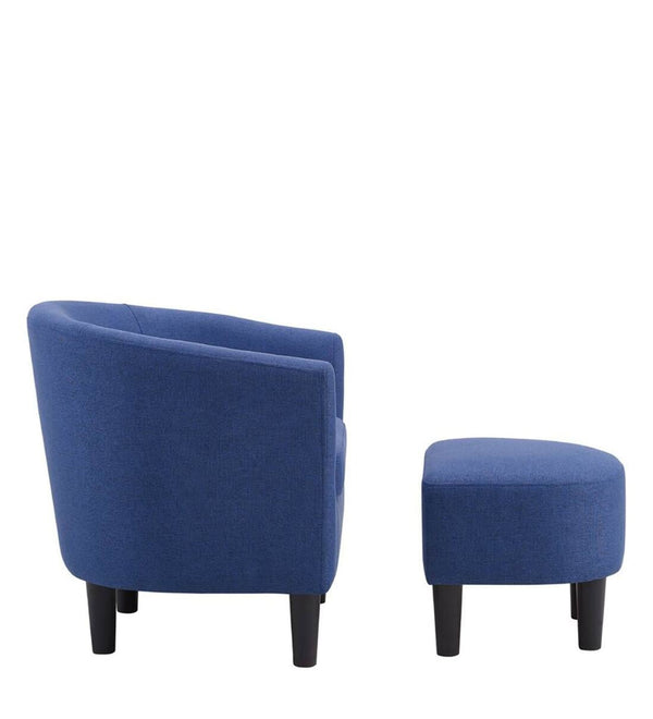 Modern Fabric Royal Blue Wooden Barrel Chair