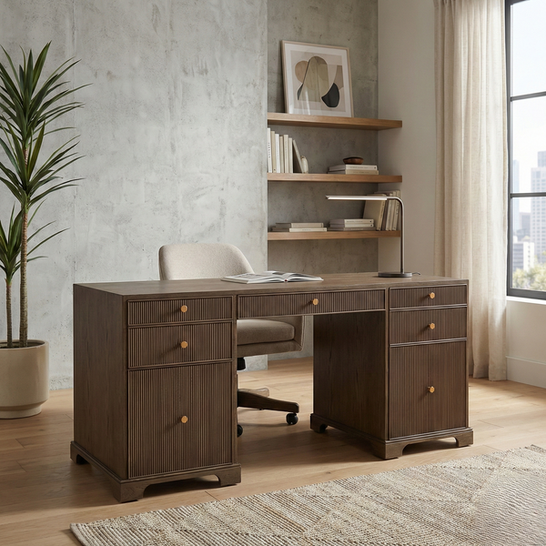Moderna Oak Wood 7 Drawer Study Table / Brown Natural Tone