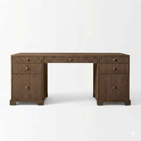 Moderna Oak Wood 7 Drawer Study Table / Brown Natural Tone