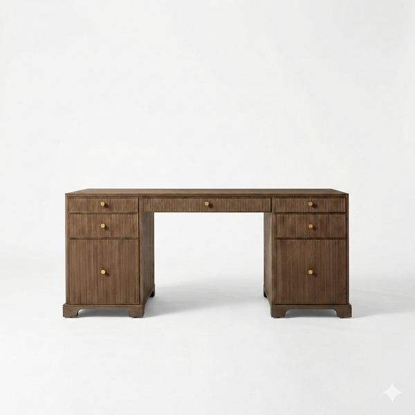 Moderna Oak Wood 7 Drawer Study Table / Brown Natural Tone