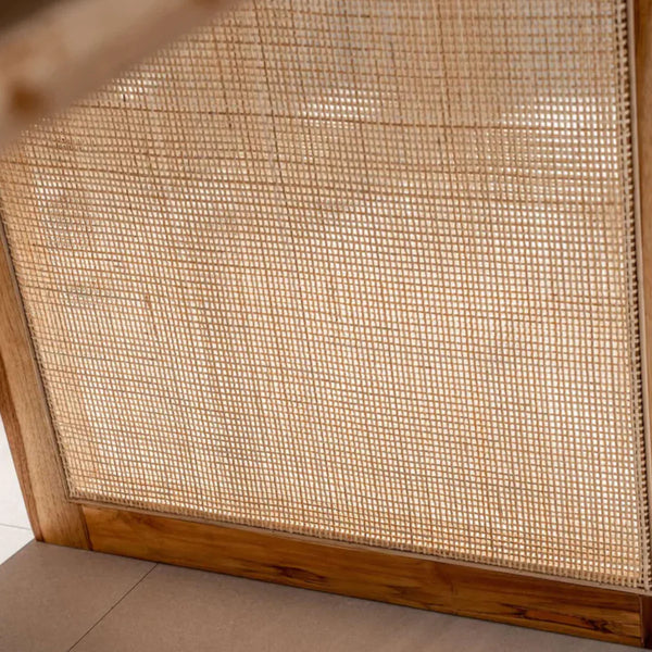 Traditional Rattan Teakwood 6 Seater Dining Table Set With Bench