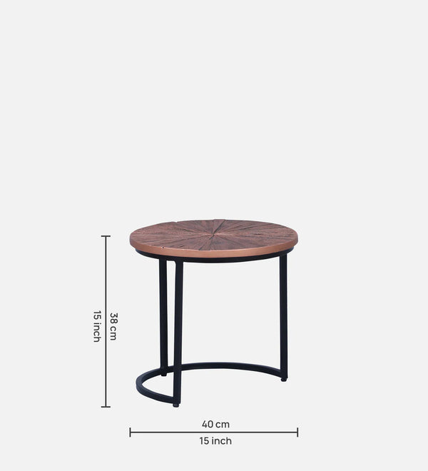 Industrial Solid Wood Set of 3 Side Table In Black Finish