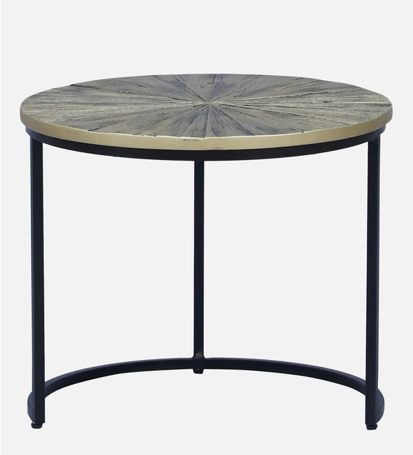 Industrial Solid Wood Set of 3 Side Table In Black Finish