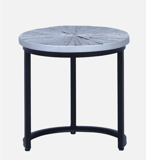 Industrial Solid Wood Set of 3 Side Table In Black Finish