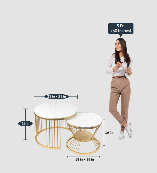 Industrial Marble Top Set of 2 Side Table In White