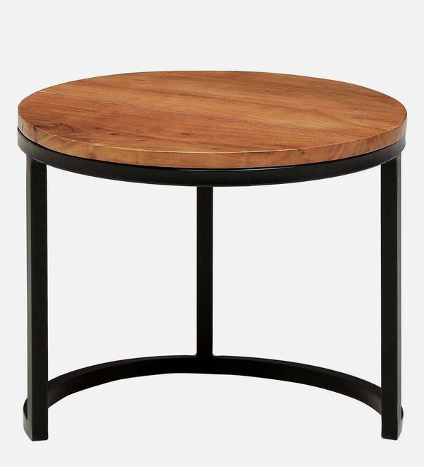 Classic Solid Wood Set of 2 Side Table In Dark Natural Finish