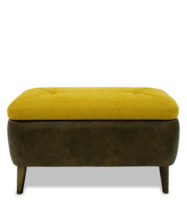 Modern Solid WoodOttoman in Walnut & Yellow Colour