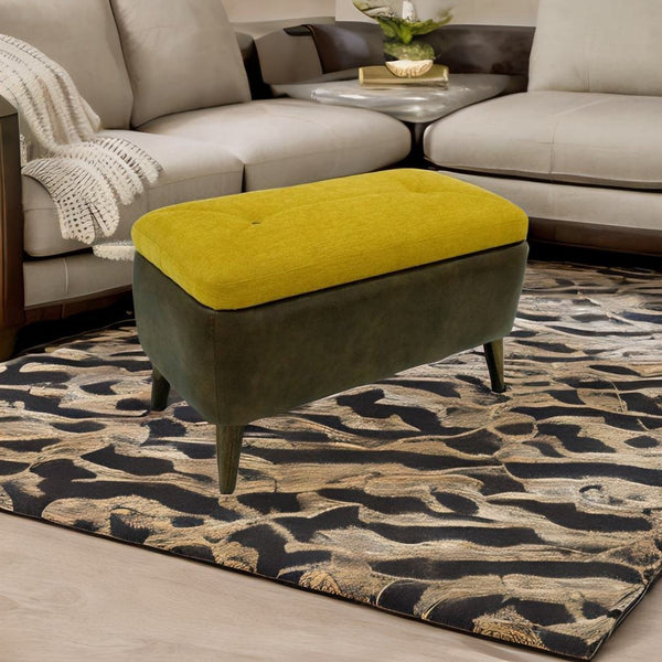 Modern Solid WoodOttoman in Walnut & Yellow Colour