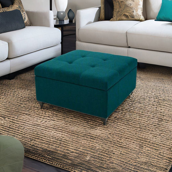 Modern Solid Wood Ottoman in Sea Green Colour