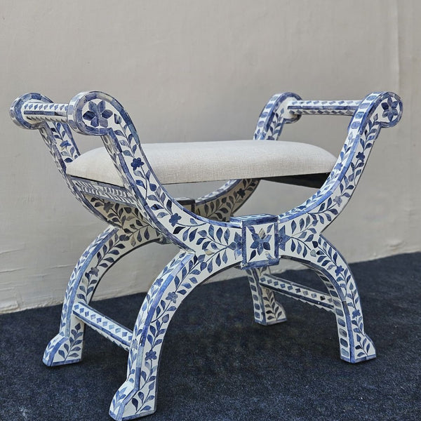 Indigo Roman Style Bone Inlay Ottoman