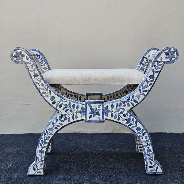 Indigo Roman Style Bone Inlay Ottoman