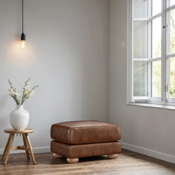 Huston Leather Ottoman In Brown