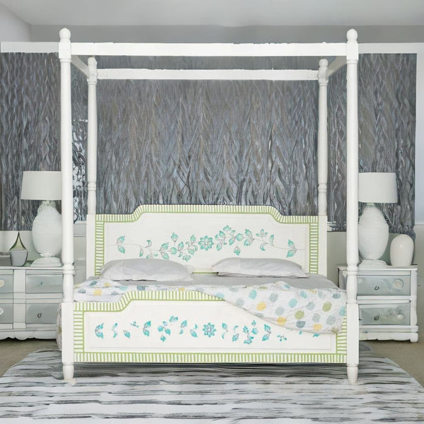 Jaipuri Hand Painted Solid Wood Poster Bed