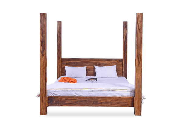 Classic Sheesham Wood Poster Bed In Honey Finish