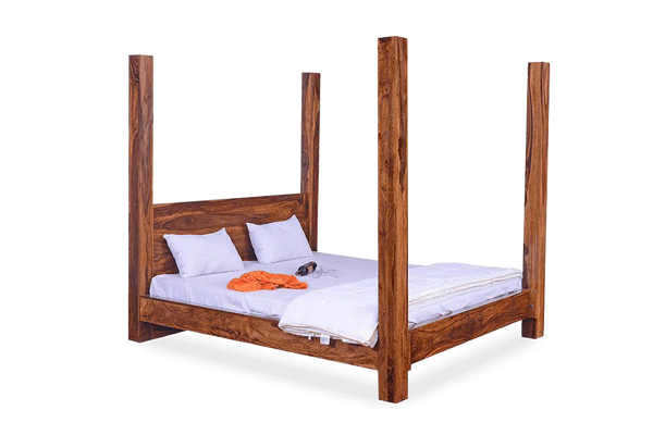 Classic Sheesham Wood Poster Bed In Honey Finish
