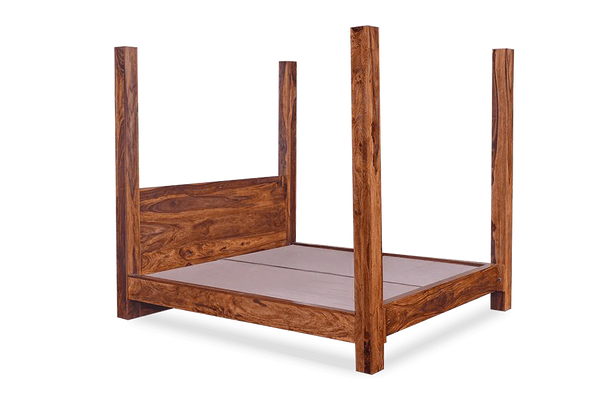 Classic Sheesham Wood Poster Bed In Honey Finish