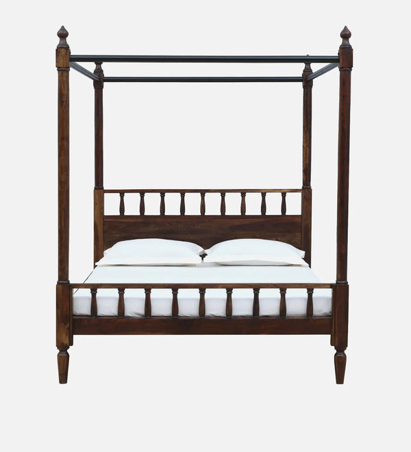 Traditional Sheesham Wood Poster Bed In Provincial Teak Finish