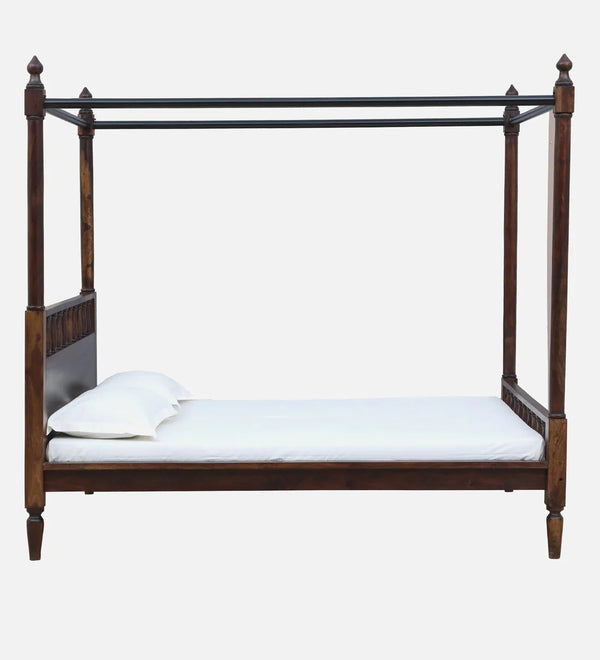 Traditional Sheesham Wood Poster Bed In Provincial Teak Finish