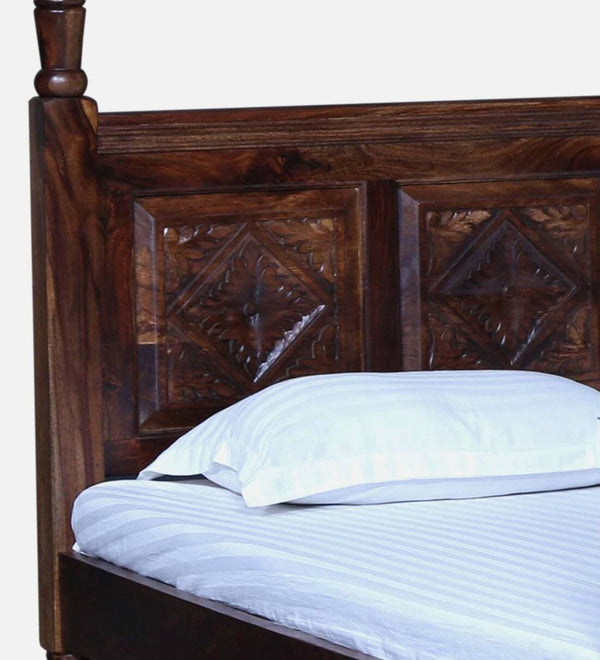 Royal Sheesham Wood Poster Bed In Provincial Teak Finish