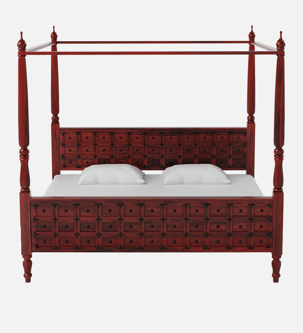 Rao Traditional Sheesham Wood Poster Bed In Honey Oak Finish