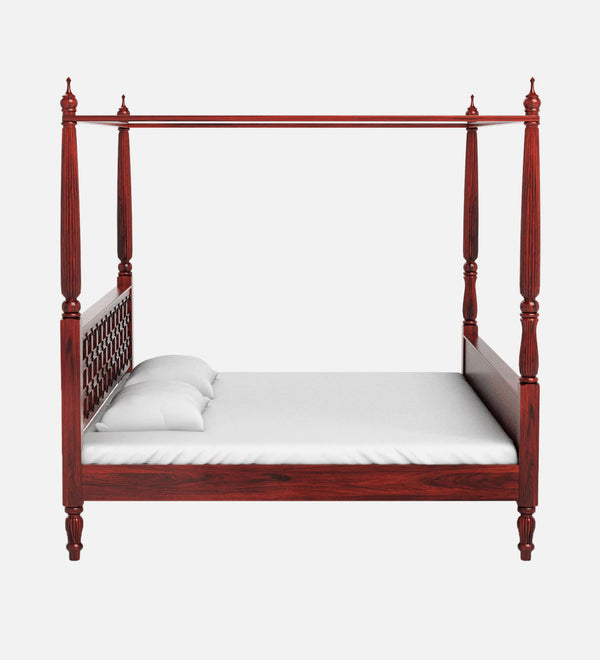 Rao Traditional Sheesham Wood Poster Bed In Honey Oak Finish