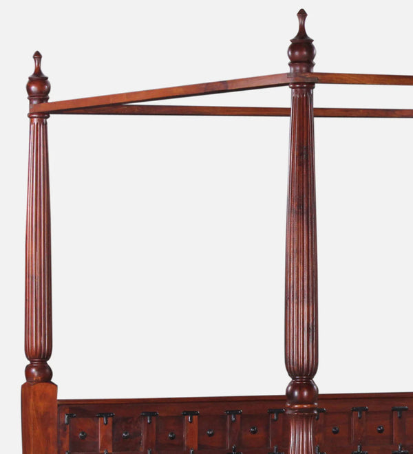 Rao Traditional Sheesham Wood Poster Bed In Honey Oak Finish