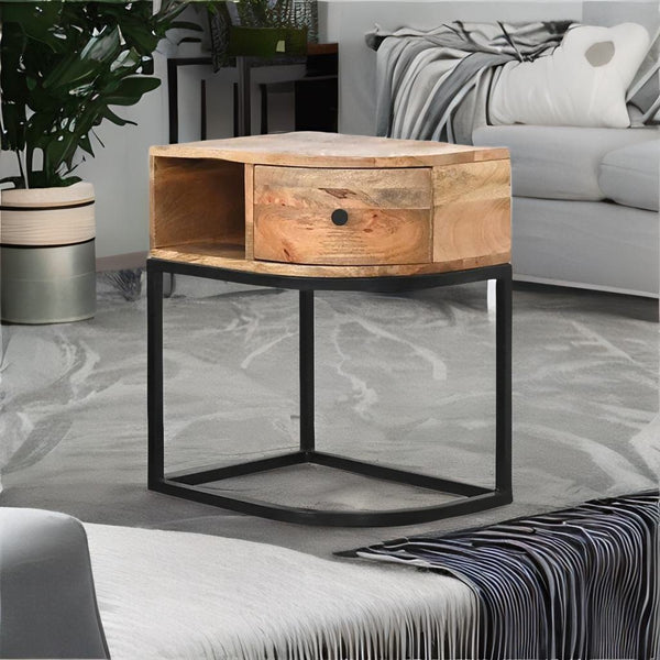 Modern Verge Solid Mango Wood With Drawer Bedside Table